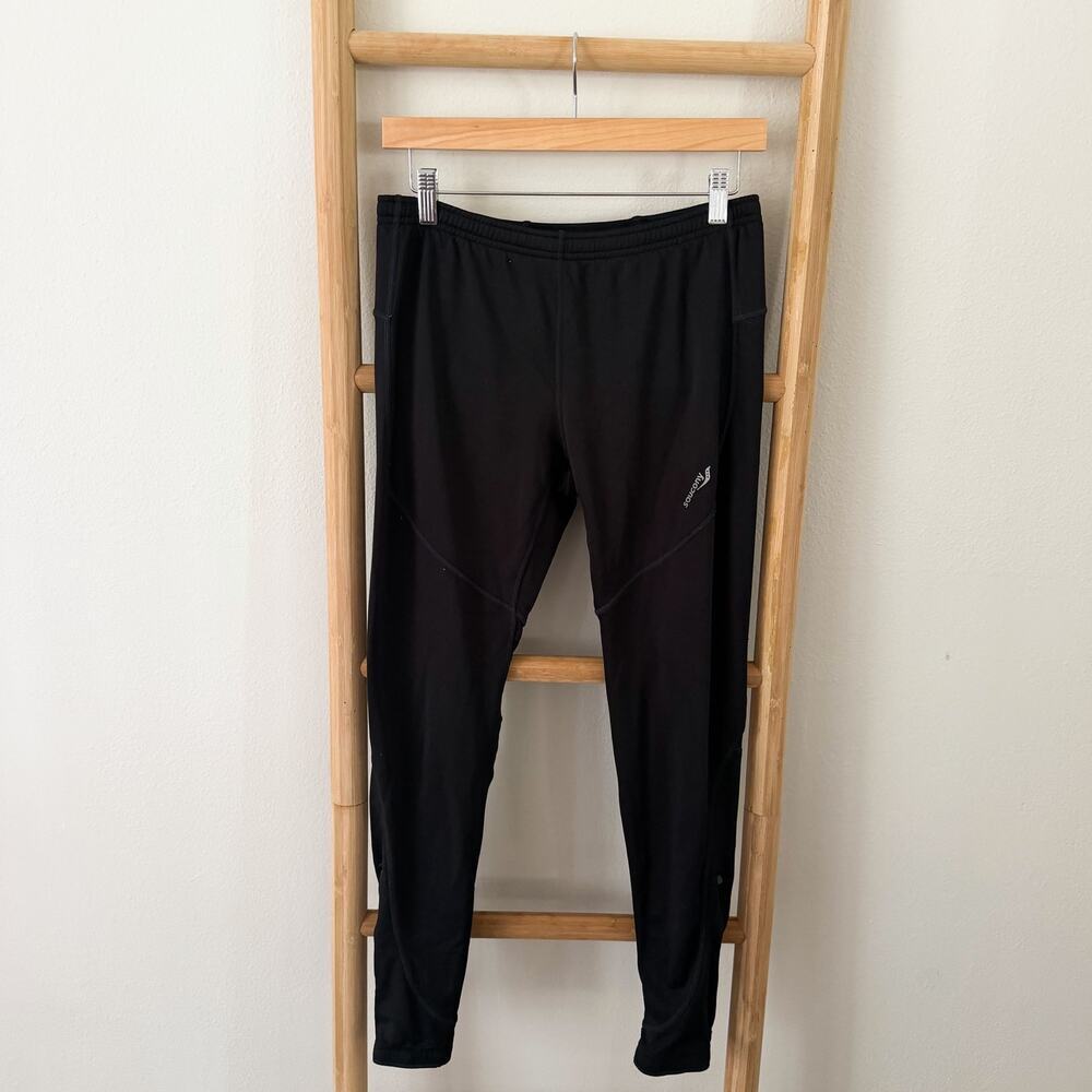 Saucony Black Running Leggings Women’s Large Athletic Workout Pants Pocket